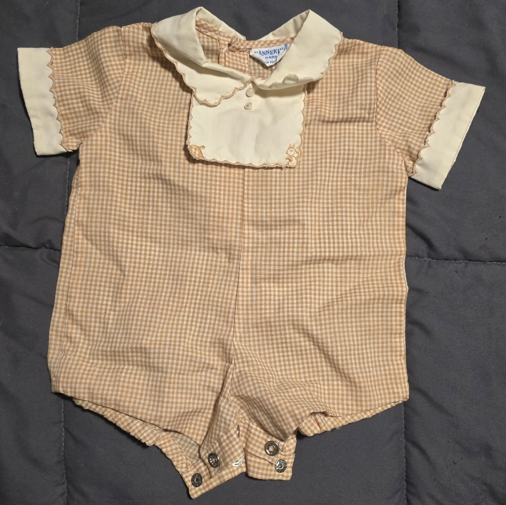 vintage Nannekins  short-sleeved romper a gingham pattern, Peter Pan collar